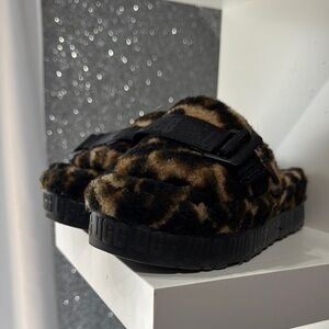 UGG Black and Brown Fluffy Sandals